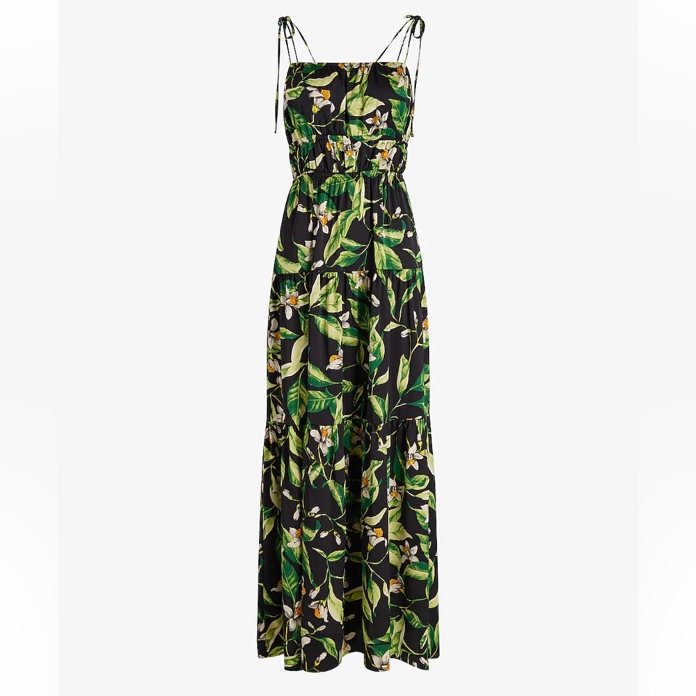 NWT EXPRESS Floral Square Neck Sleeveless Tie Shoulder Ruched Tiered Maxi Dress - Picture 5 of 17